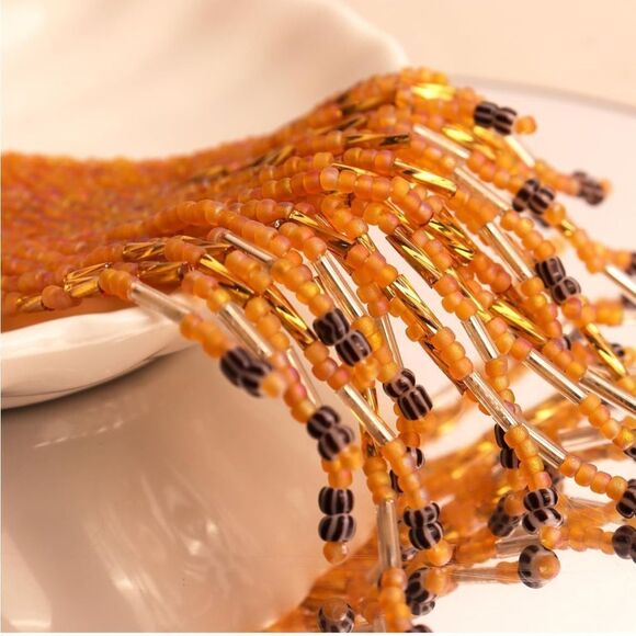 Orange Bohemian Seed Bead Tassel Dangling Statement French Wire Hook Earrings - Picture 6 of 7